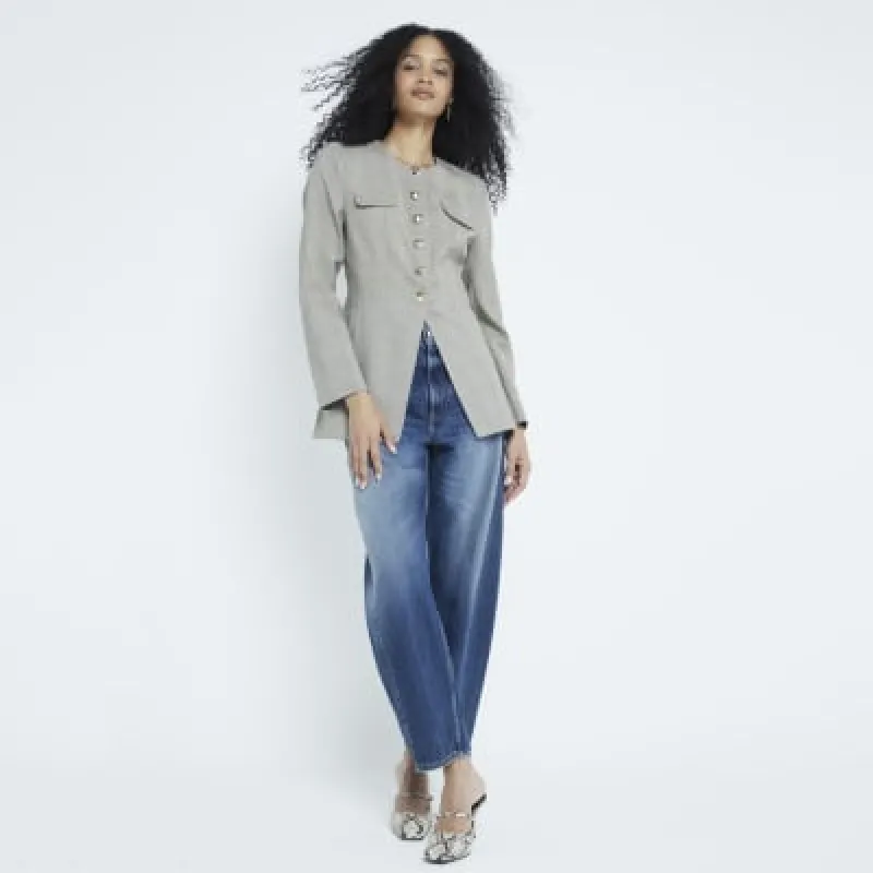 Brown Checked Military Jacket sold by River Island