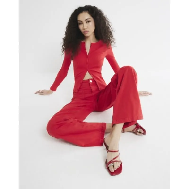 Red Pocket Front Wide Leg Jeans made by River Island