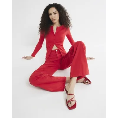 Red Pocket Front Wide Leg Jeans sold by River Island