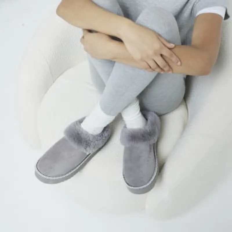 Grey Faux Fur Platform Slippers sold by River Island