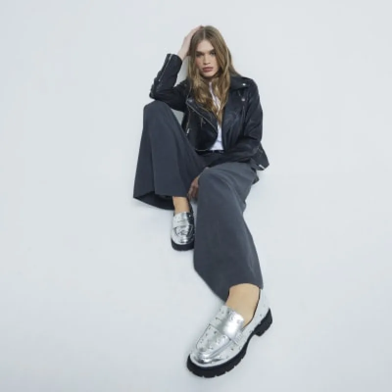 Silver Studded Chunky Loafers sold by River Island