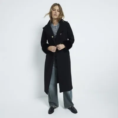 Black Faux Fur Funnel Coat sold by River Island