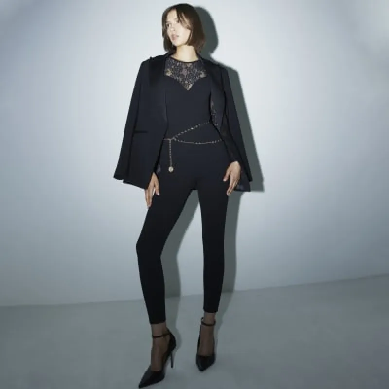 Black Scuba Lace Jumpsuit sold by River Island
