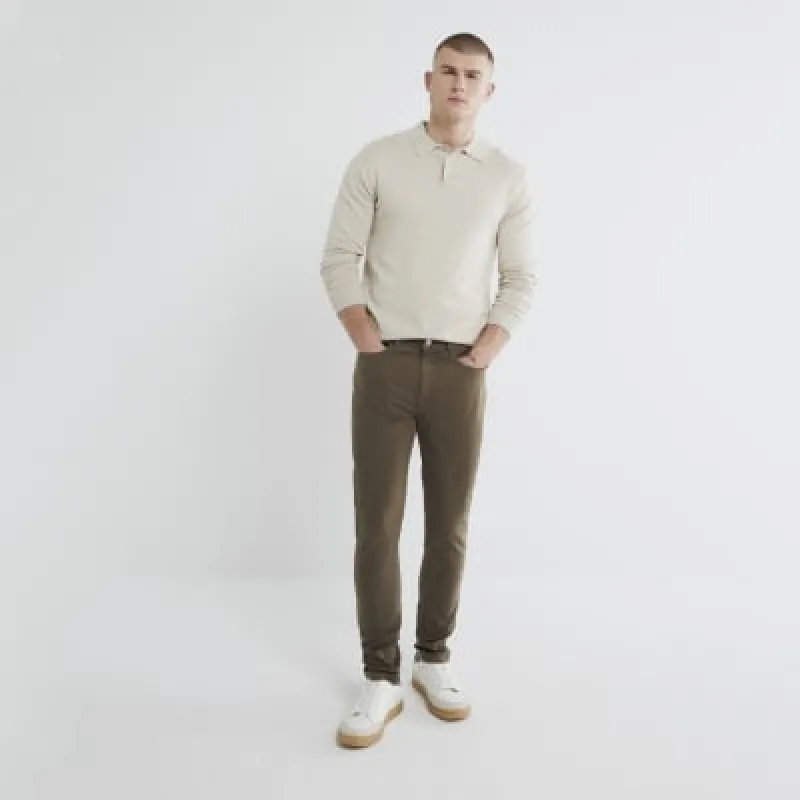 Brown Skinny Fit Chino Trousers sold by River Island