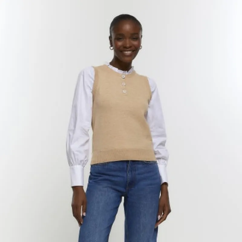 Brown puff sleeve hybrid top sold by River Island