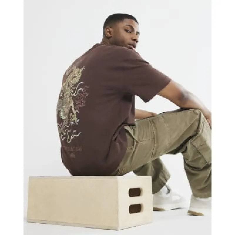 Brown Short Sleeve Dragon Tattoo T-Shirt sold by River Island