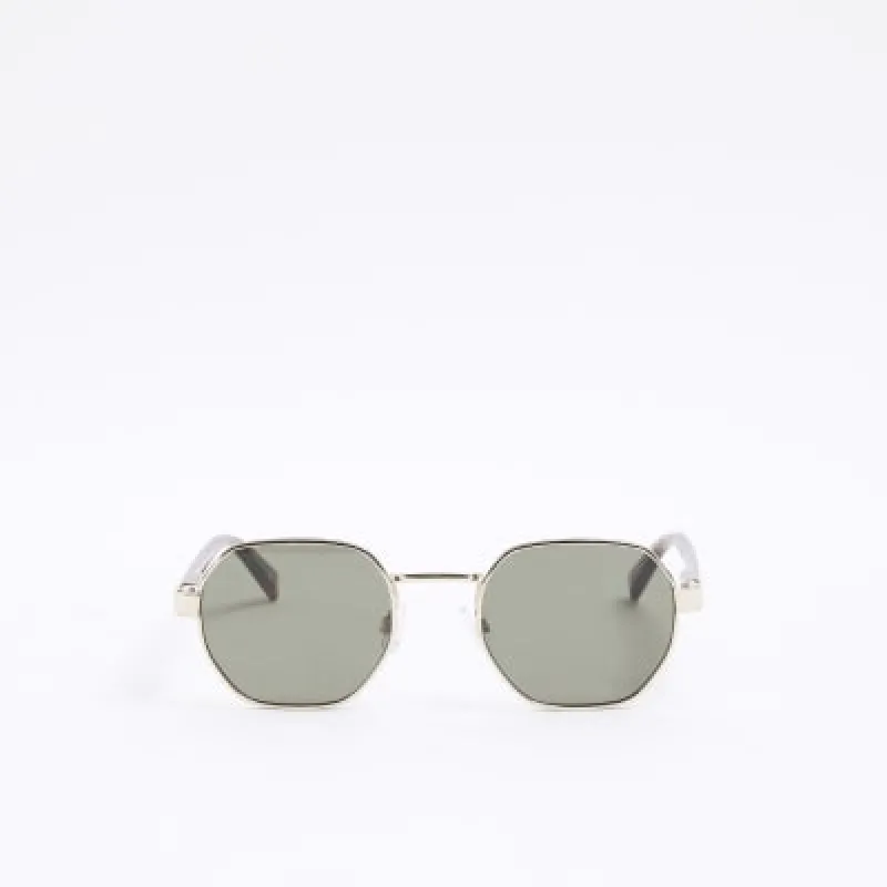 Gold Embossed Metal Hexagon Sunglasses sold by River Island