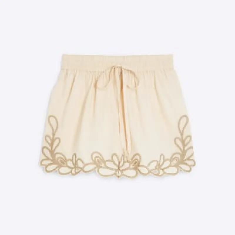 Petite Cream Embroidered Drawstring Shorts sold by River Island