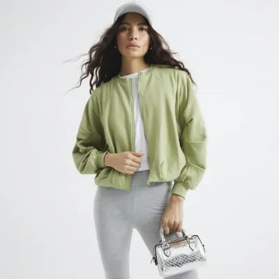 Khaki Long Sleeve Bubble Hem Bomber Jacket sold by River Island