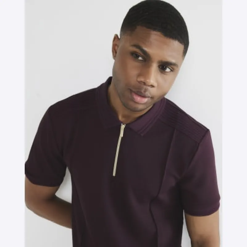 Red Short Sleeve Twill Taped Polo Shirt sold by River Island