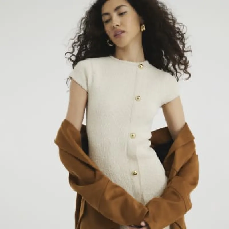 Cream Short Sleeve Knit Mini Dress sold by River Island