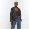 Brown leather oversized biker jacket sold by River Island
