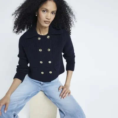Navy Double Breasted Cardigan sold by River Island