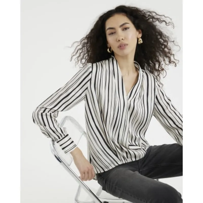 Black Long Sleeve Striped Wrap Shirt sold by River Island