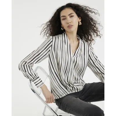 Black Long Sleeve Striped Wrap Shirt sold by River Island
