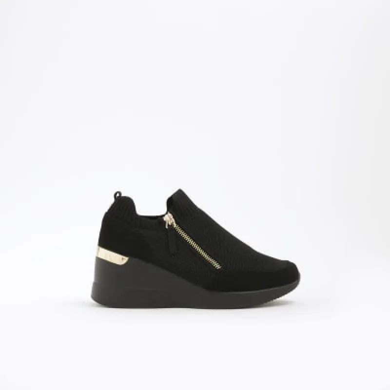 Black Knitted Zip Wedge Trainers sold by River Island