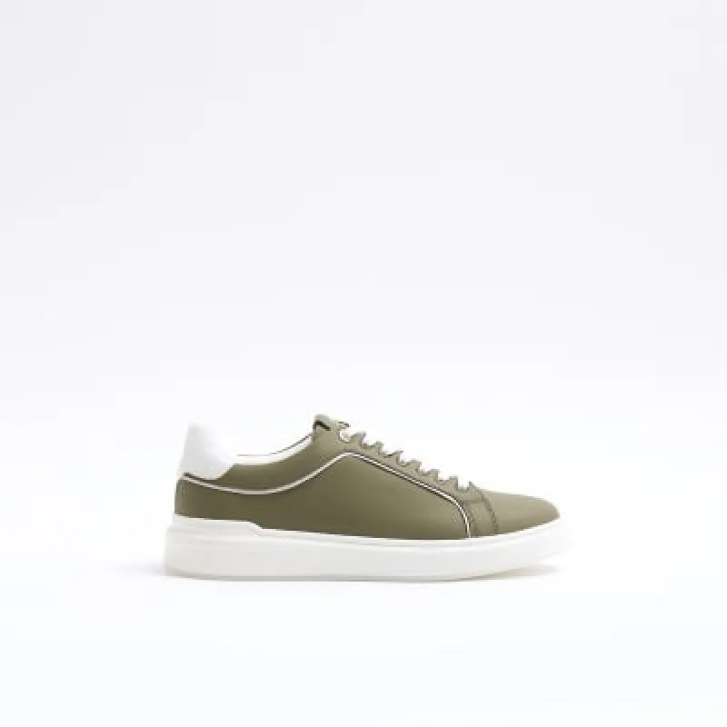 Khaki Leather Lace Up Chunky Trainers sold by River Island