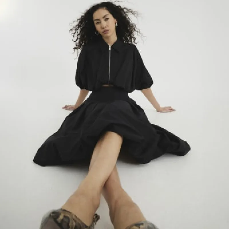Black Midi Bubble Hem Skirt sold by River Island