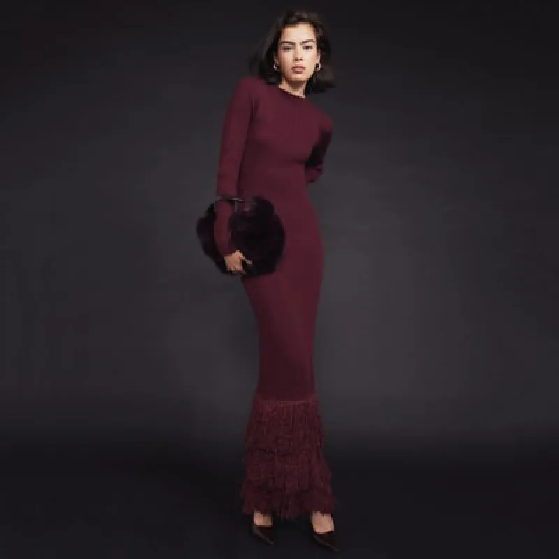 Red Fringe Bubble Hem Maxi Bodycon Dress sold by River Island