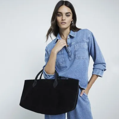 Black Suede Tote Bag sold by River Island