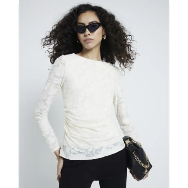 Cream Long Sleeve Floral Blouse sold by River Island