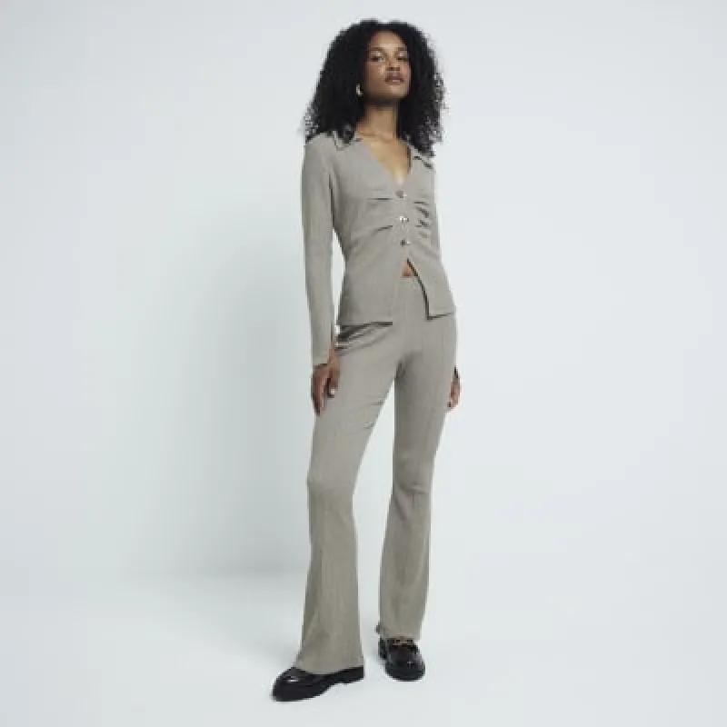 Brown Textured Flared Trousers sold by River Island