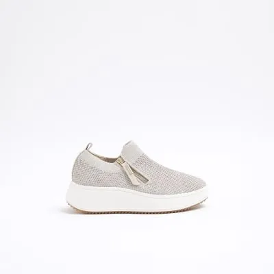 Gold Knitted Slip On Wedge Trainers sold by River Island