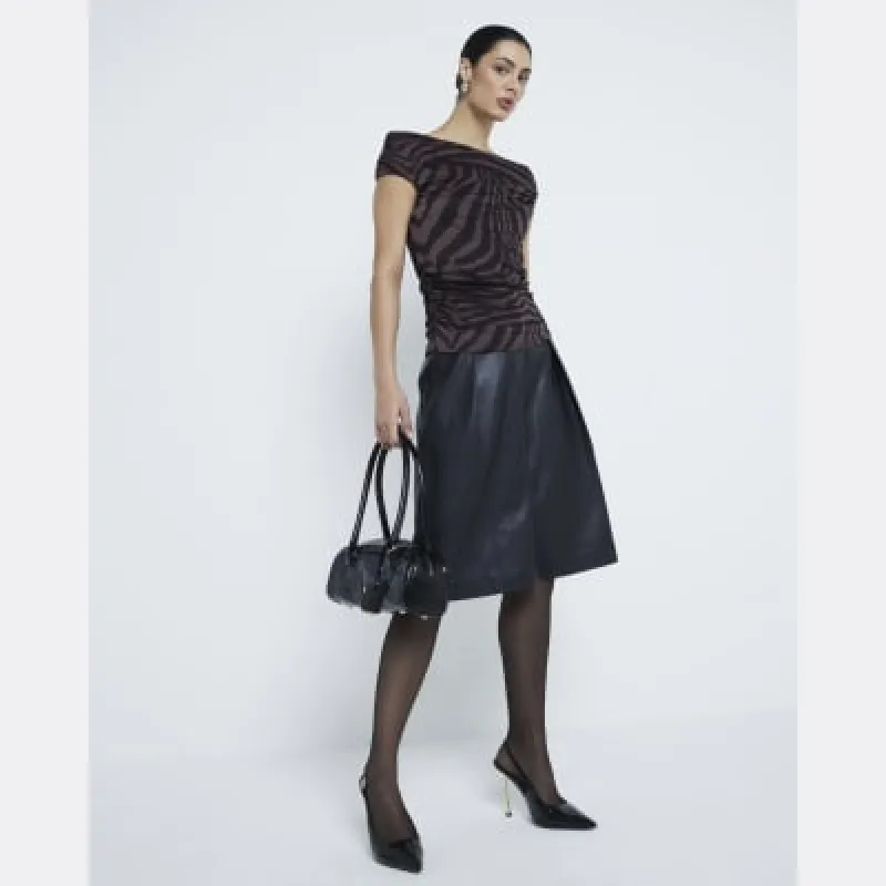 Brown Slinky Zebra Cowl Drape Blouse sold by River Island