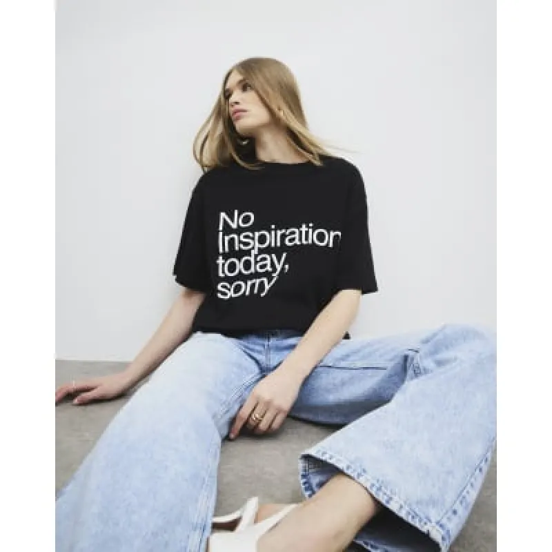 Black No Inspiration Today T-Shirt sold by River Island