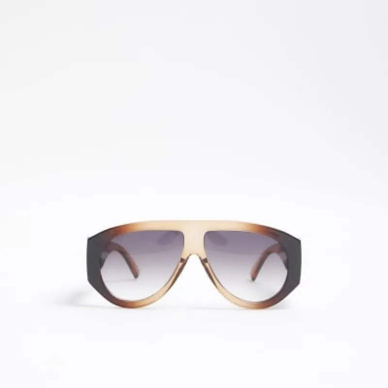 Brown Plastic Aviator Sunglasses sold by River Island