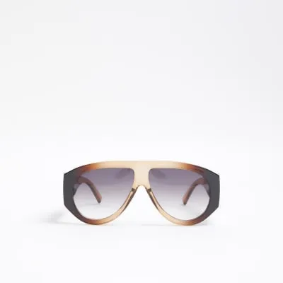 Brown Plastic Aviator Sunglasses sold by River Island