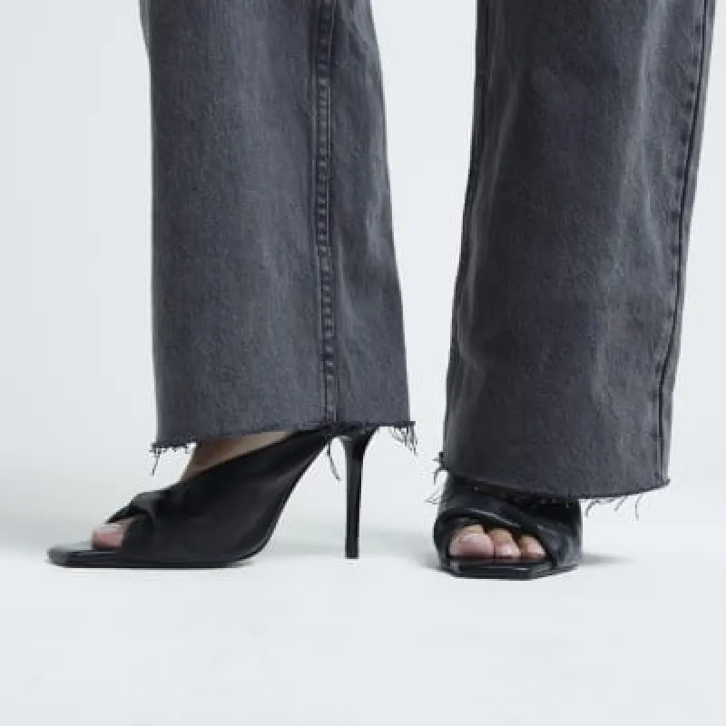 Black Leather Twist High Heeled Mules sold by River Island