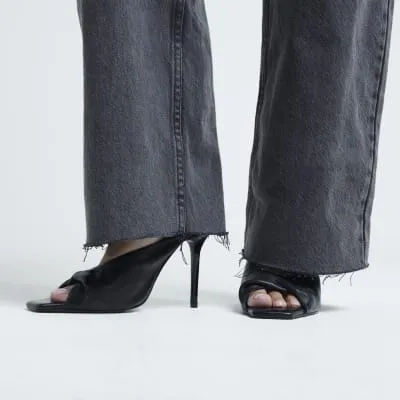 Black Leather Twist High Heeled Mules sold by River Island