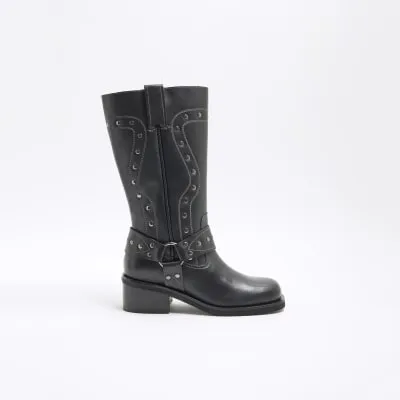 Black Studded Biker Boots sold by River Island