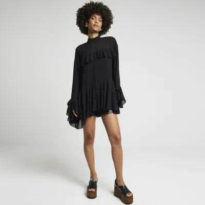 Black chiffon frill blouse sold by River Island