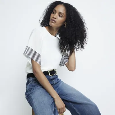 Cream stripe cuff t-shirt sold by River Island