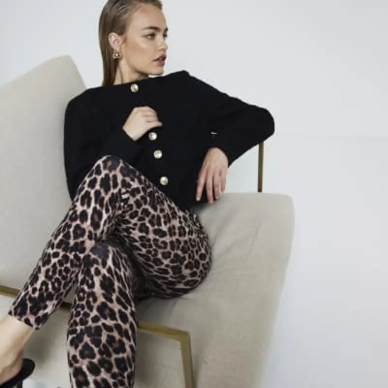 Brown high waisted leopard print leggings sold by River Island