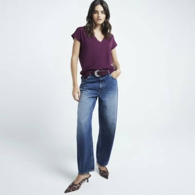 Purple V neck smart t-shirt sold by River Island