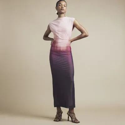 Pink mesh ombre bodycon midi dress sold by River Island