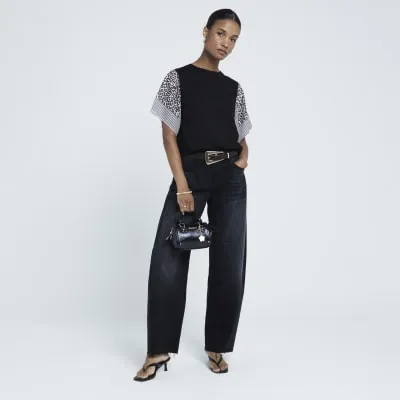 Black leopard print sleeve t-shirt sold by River Island