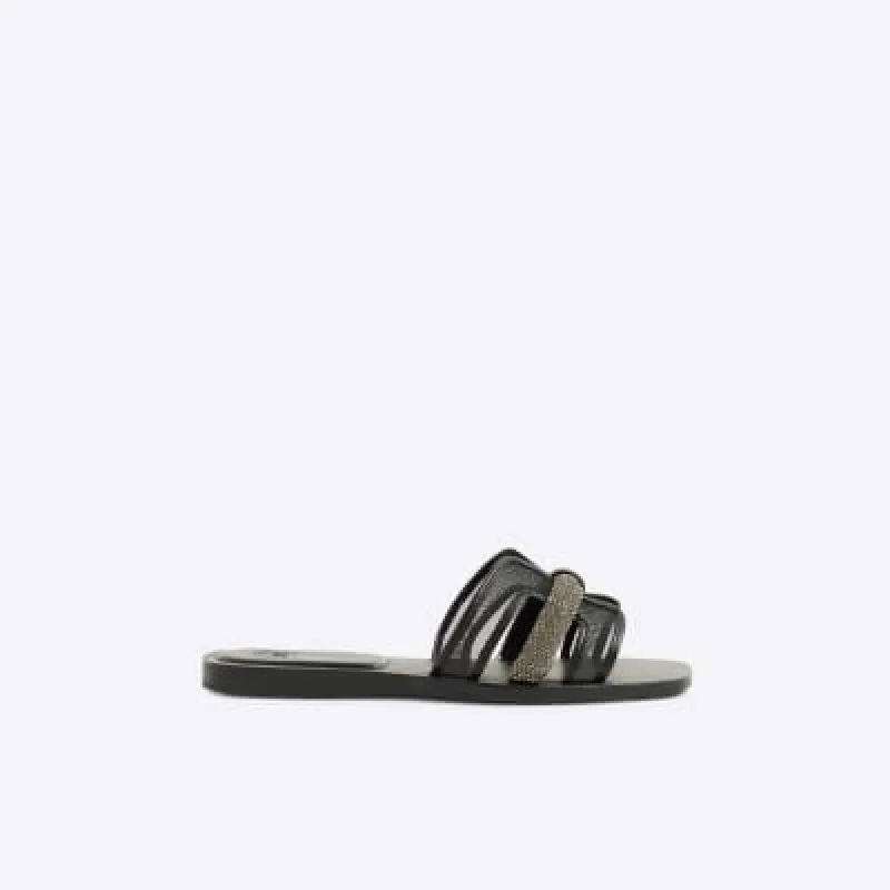 Black Mesh Cut Out Sandals sold by River Island