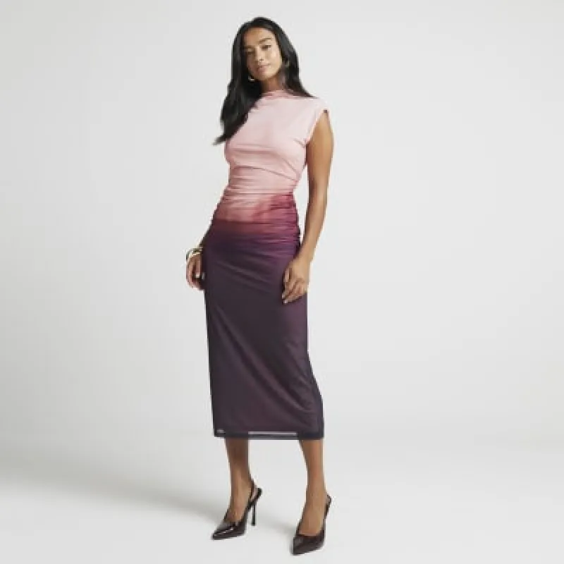 Petite Pink mesh ombre bodycon midi dress sold by River Island