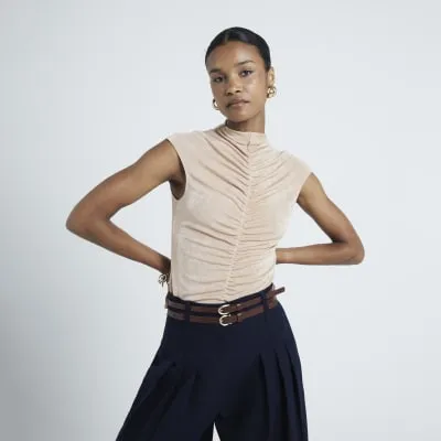 Beige Ruched Tank Top sold by River Island