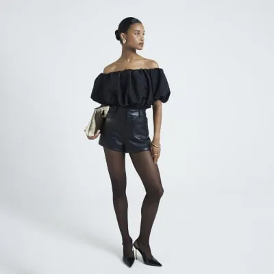 Black puff bardot bodysuit sold by River Island