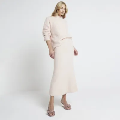 Pink fluffy knit maxi skirt sold by River Island