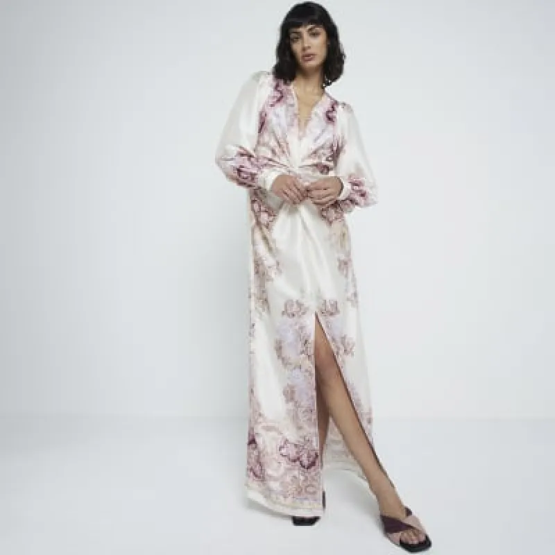 Cream satin paisley twist swing maxi dress made by River Island