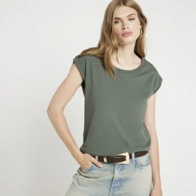 Khaki roll cuff t-shirt sold by River Island