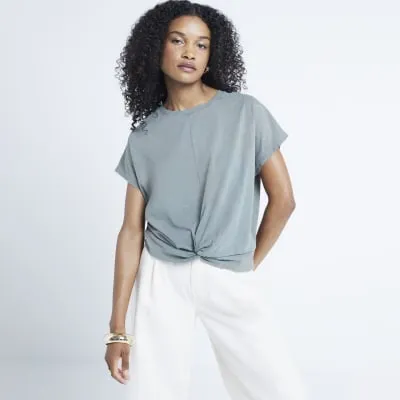 Khaki twist front t-shirt sold by River Island