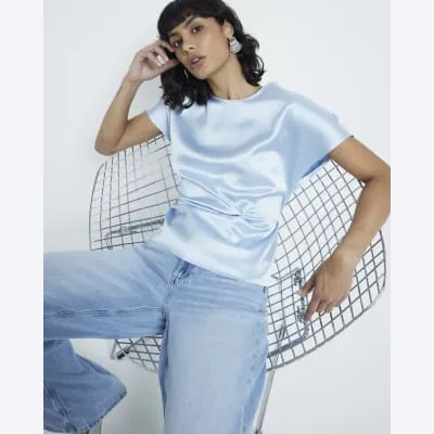 Blue satin twist t-shirt sold by River Island