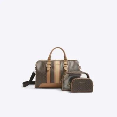 Brown monogram travel bag and pouch bundle sold by River Island